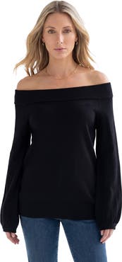 Roaman's Off The Shoulder Blouson Sleeve Sweater