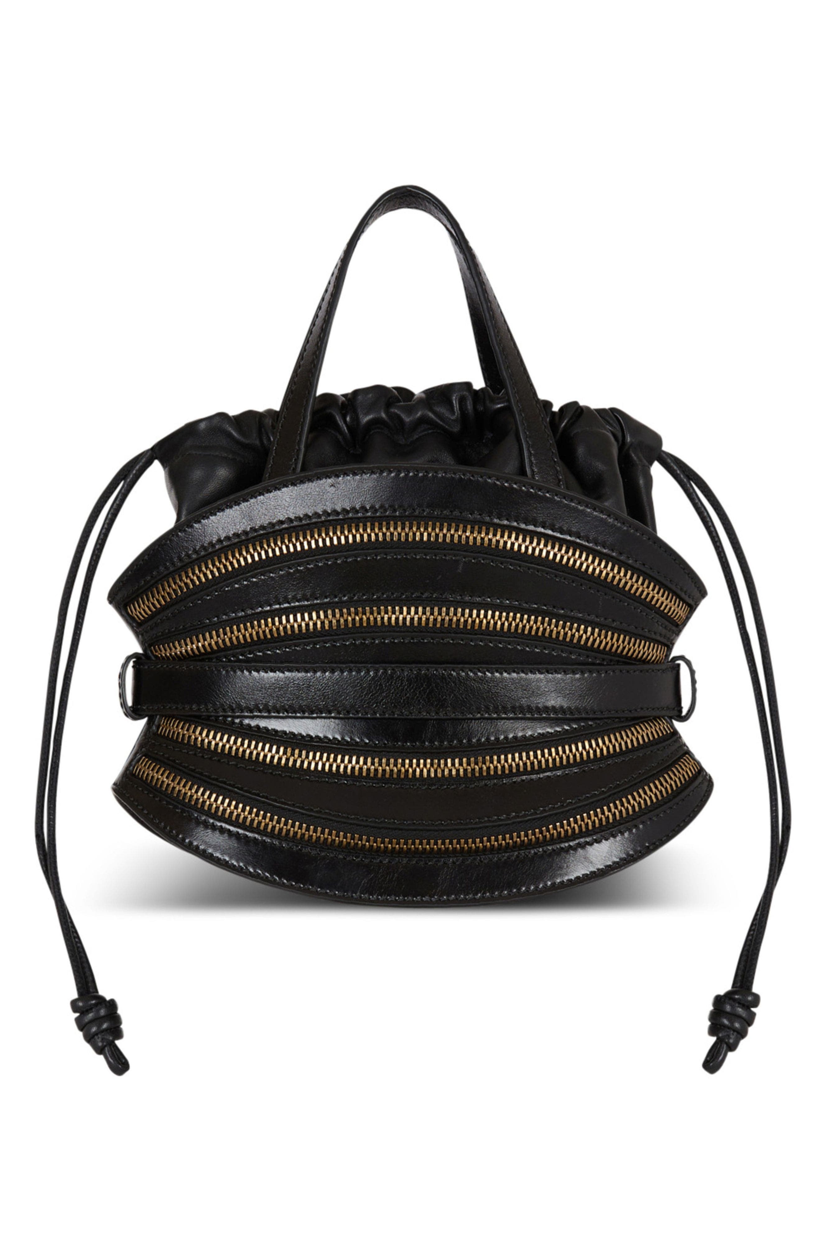 Balmain Mini Shuffle Zips bag in calfskin leather, Alternate, color, 