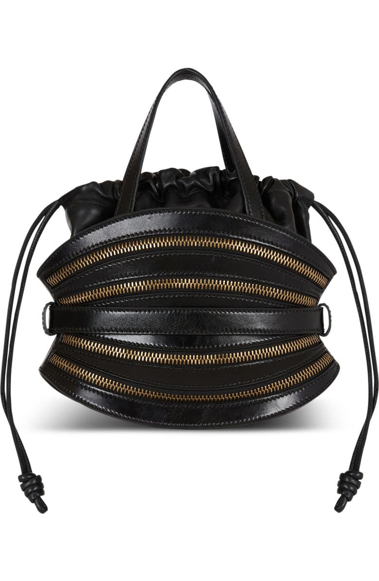 Balmain Mini Shuffle Zips bag in calfskin leather, Alternate, color, Black