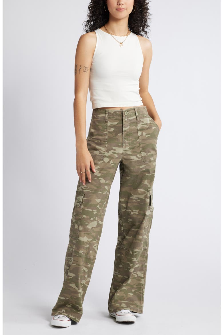 Twill Wide Leg Cargo Pants, Alternate, color, OLIVE ALTITUDE CAMO