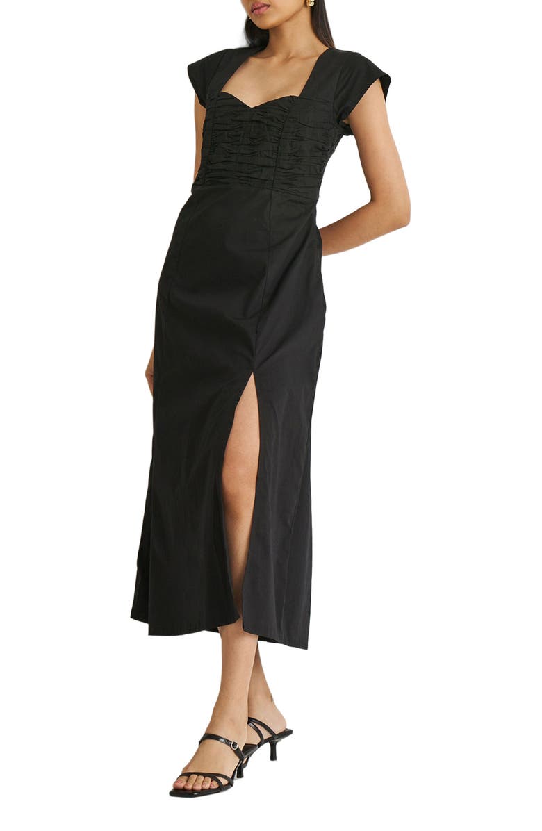 Reistor Ruched Dress with Front Slit, Alternate, color, Black