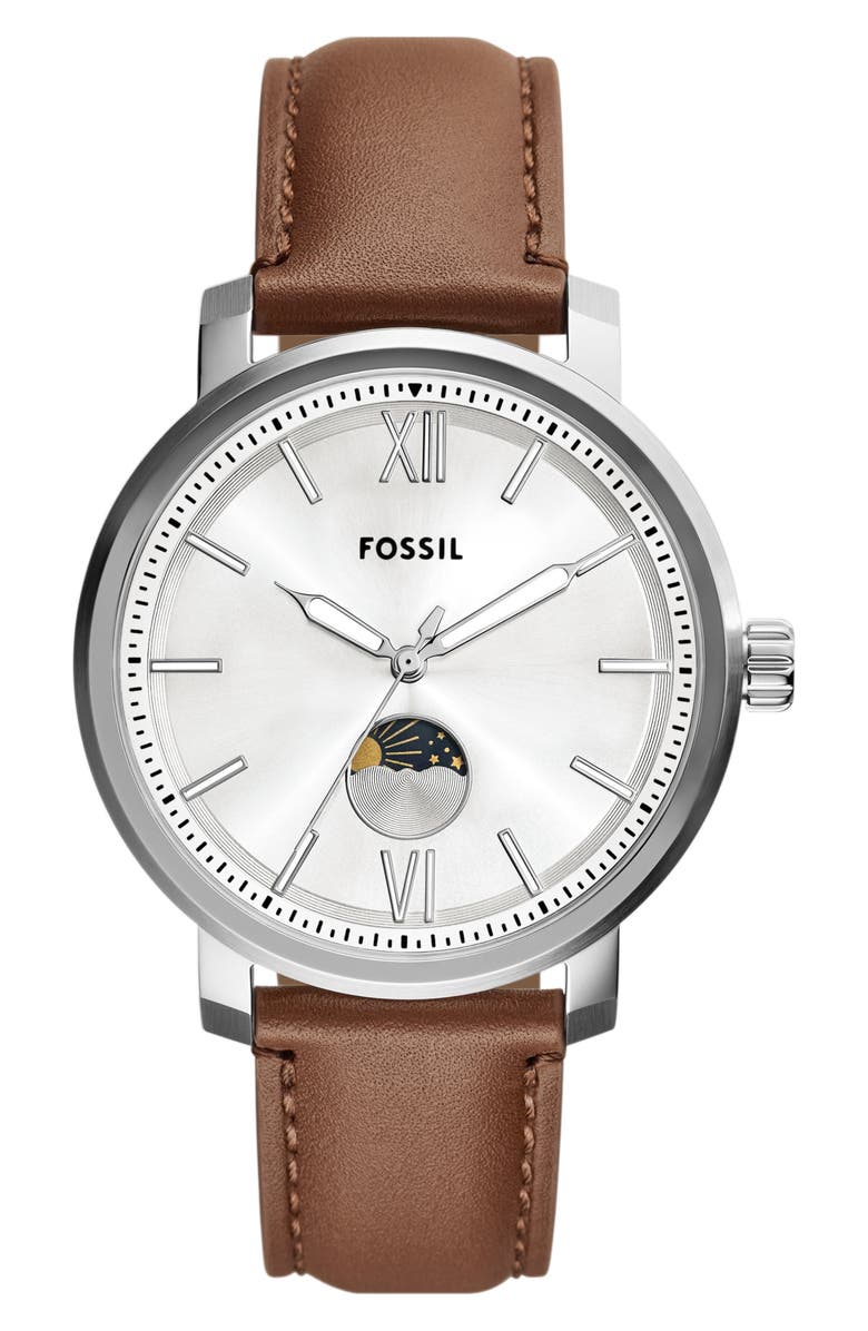 Fossil Rhett Leather Strap Watch, 42mm, Main, color,