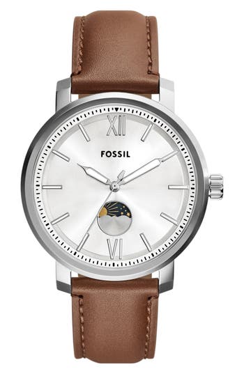 Fossil Rhett Leather Strap Watch, 42mm In Silver