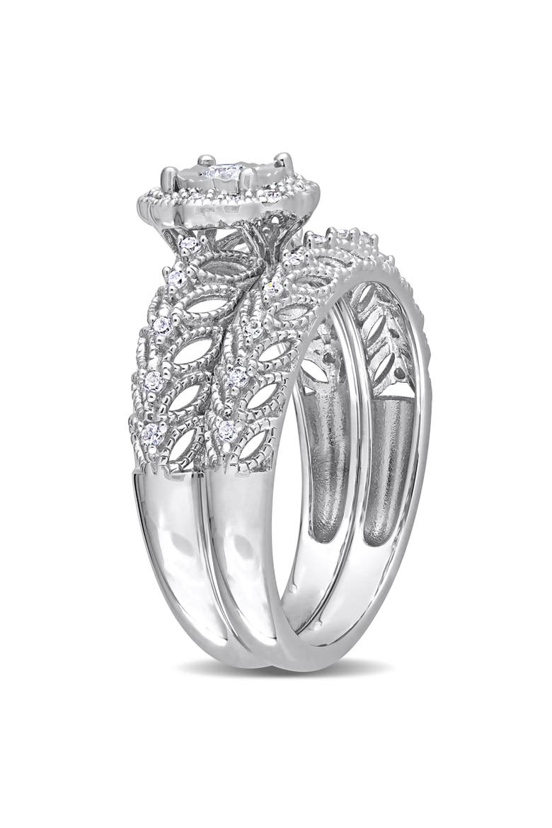 Diamond Floral Halo Bridal Ring Set, Alternate, color, Sterling Silver