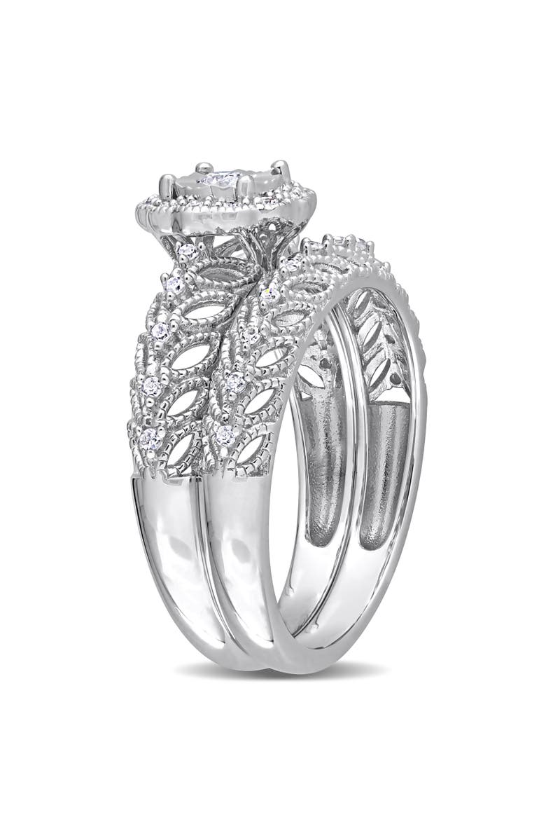 Julianna B. Diamond Floral Halo Bridal Ring Set, Alternate, color, Sterling Silver