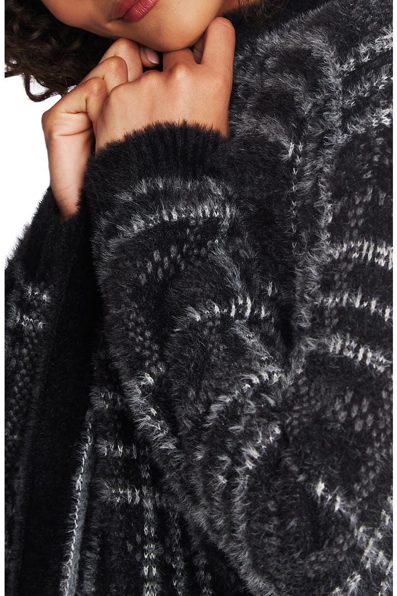Plaid Eyelash Cardigan, Alternate, color, RICH BLACK