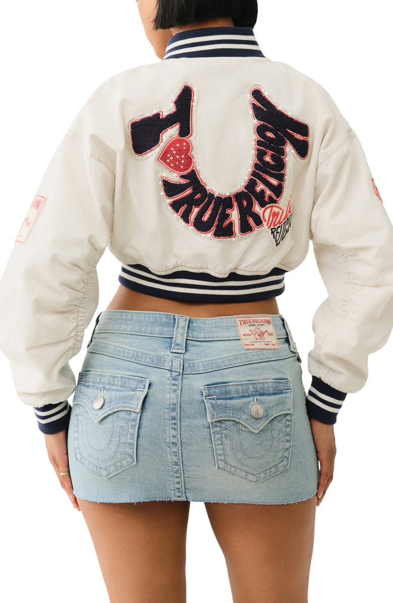 True Religion Crop Varsity Jacket, Main, color, 