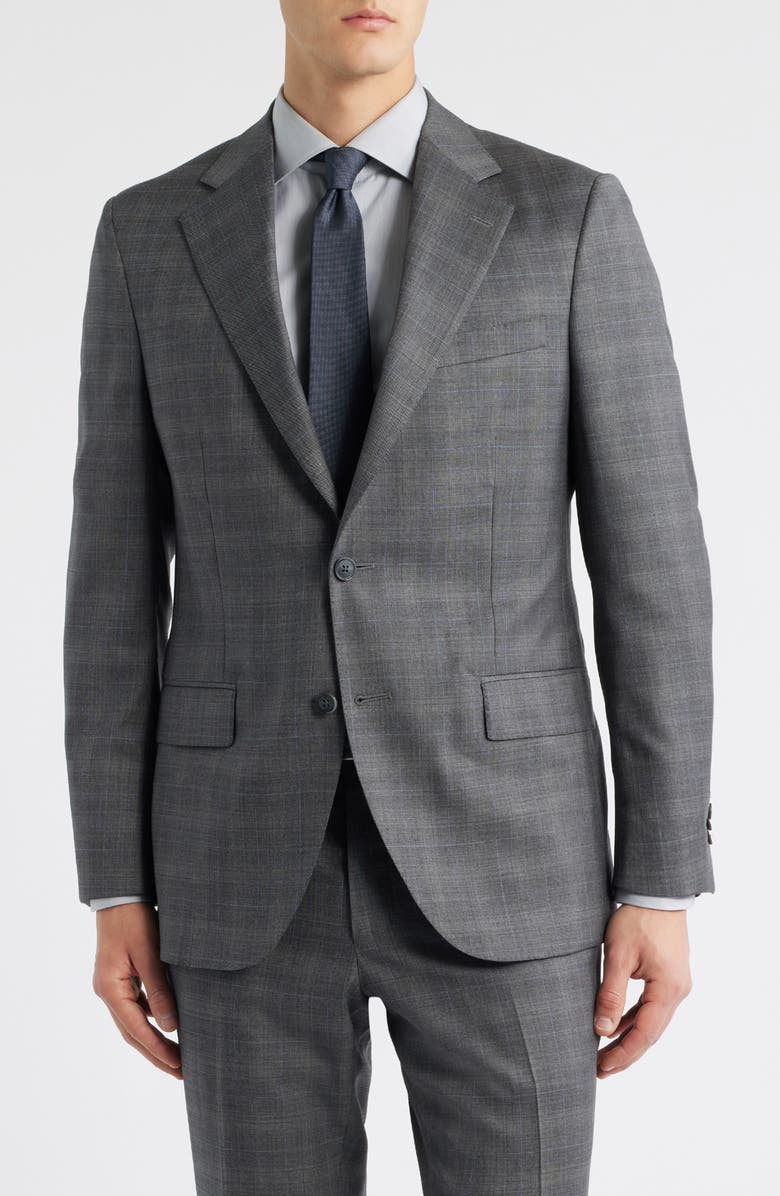 Peter Millar Hartford Classic Fit Grey Plaid Wool Suit, Alternate, color, Charcoal