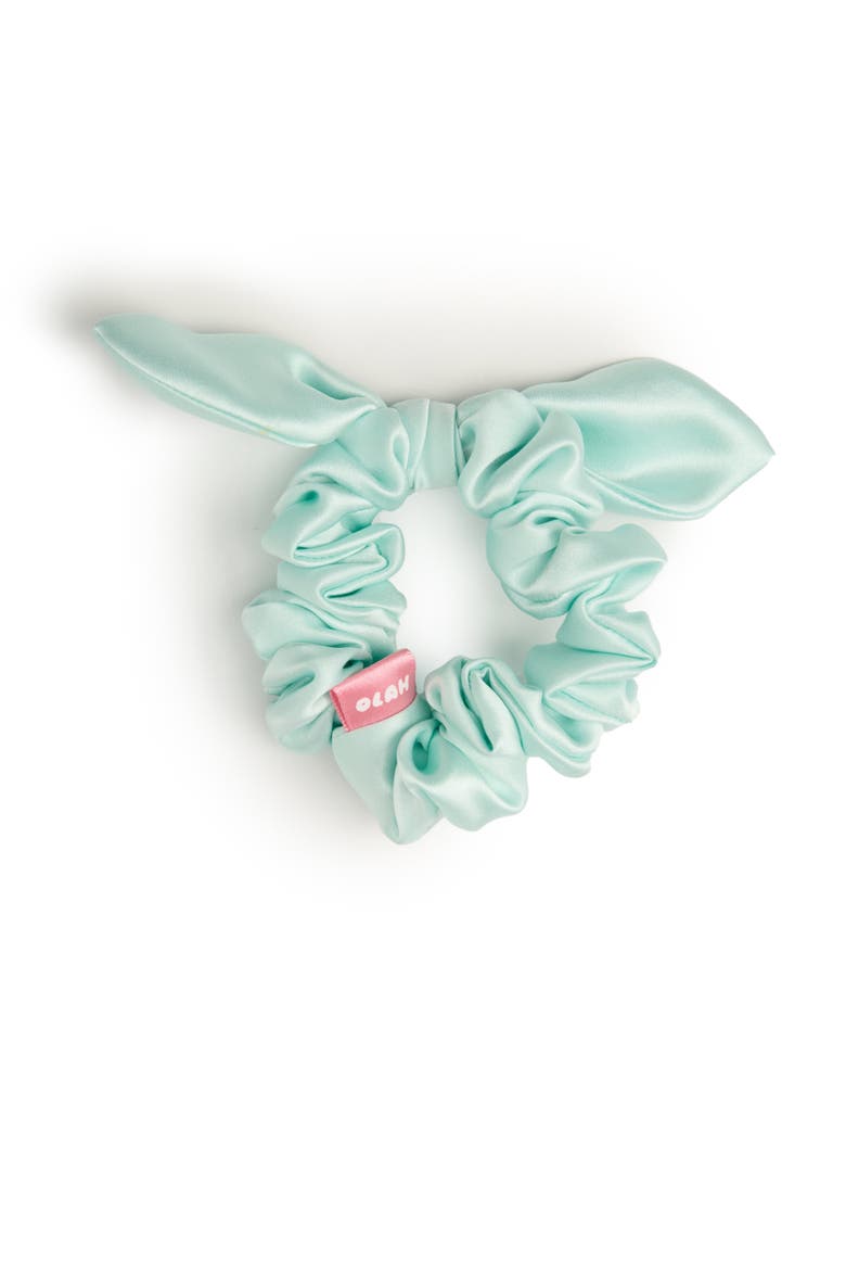 Bunny Ear Silk Hair Tie Scrunchie, Main, color, Blue