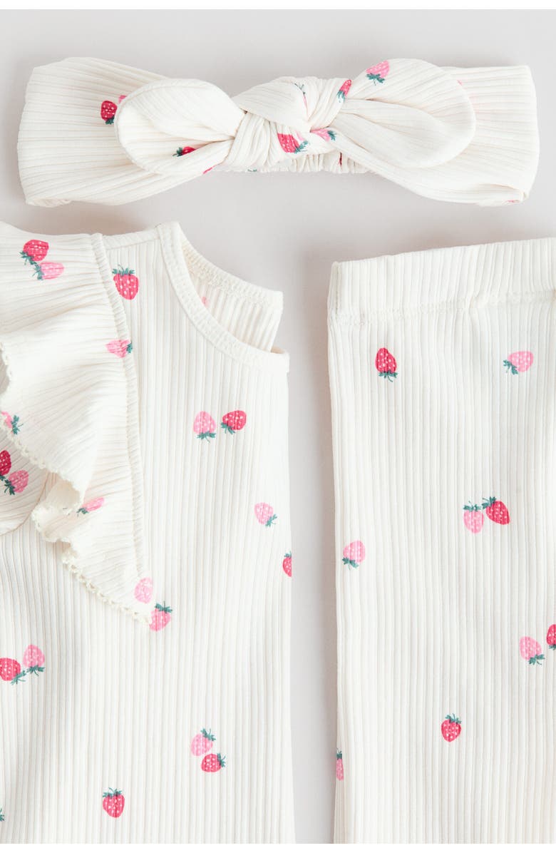 H&M 3-piece Printed Cotton Set, Alternate, color, White/Strawberries