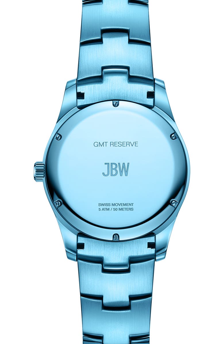 JBW Reserve Jet Setter GMT Diamond & Crystal Bracelet Watch, 46mm, Alternate, color, Turquoise