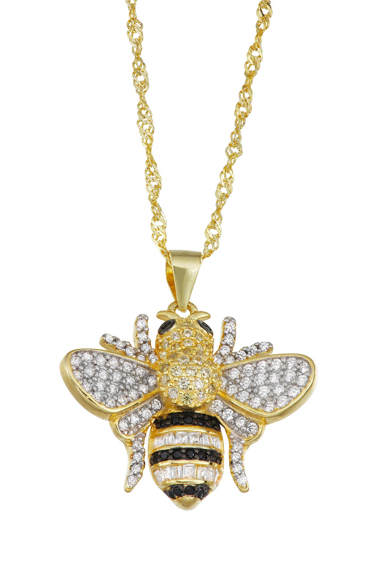 FZN 14K Gold Plated Silver Cubic Zirconia Bee Pendant Necklace
