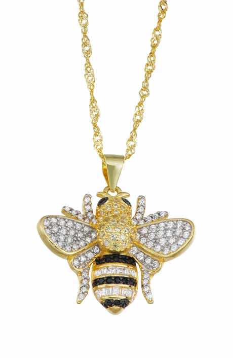 FZN 14K Gold Plated Silver Cubic Zirconia Bee Pendant Necklace