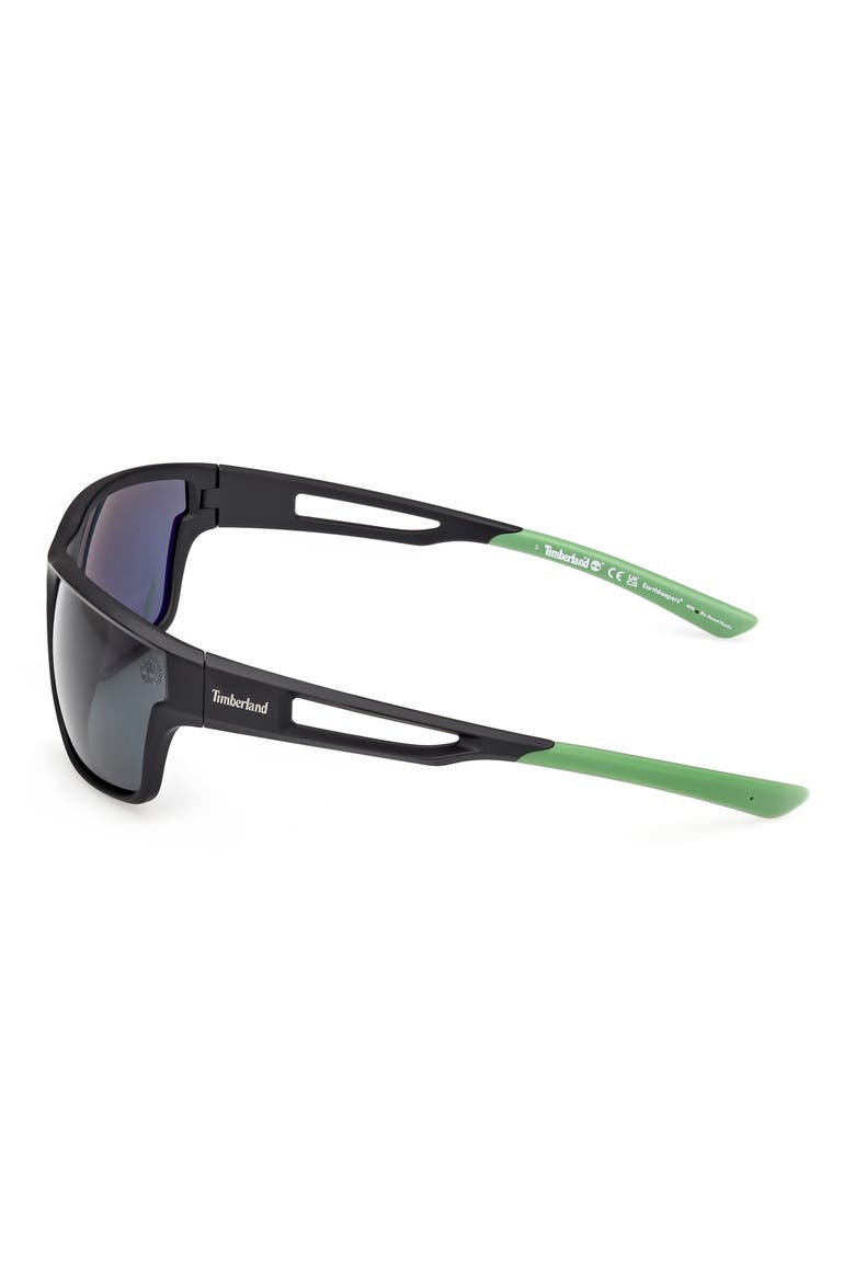 65mm Polarized Rectangular Wrap Sunglasses, Alternate, color, MATTE BLACK / SMOKE POLARIZED