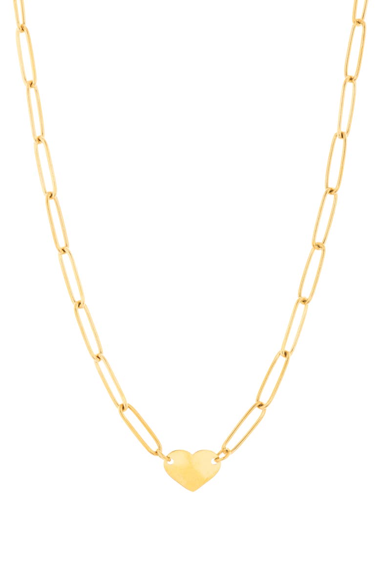 14K Gold Plated Paperclip Chain Heart Pendant Necklace, Main, color, YELLOW