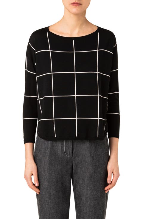 Boxy Windowpane Check Merino Wool Sweater