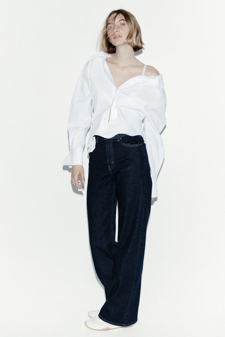 Wide High Waist Jeans, Alternate, color, Navy denim blue