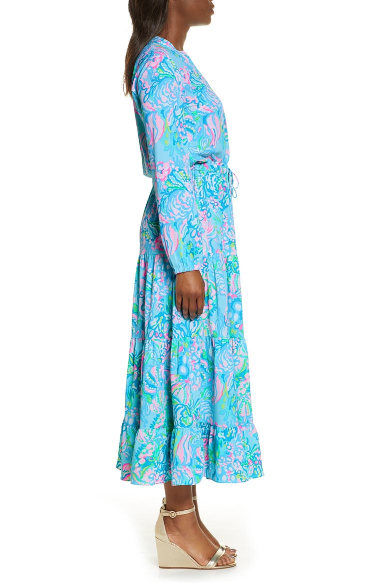 Cori Long Sleeve Stretch Shirtdress, Alternate, color, BLUE IBIZA AQUA LA VISTA