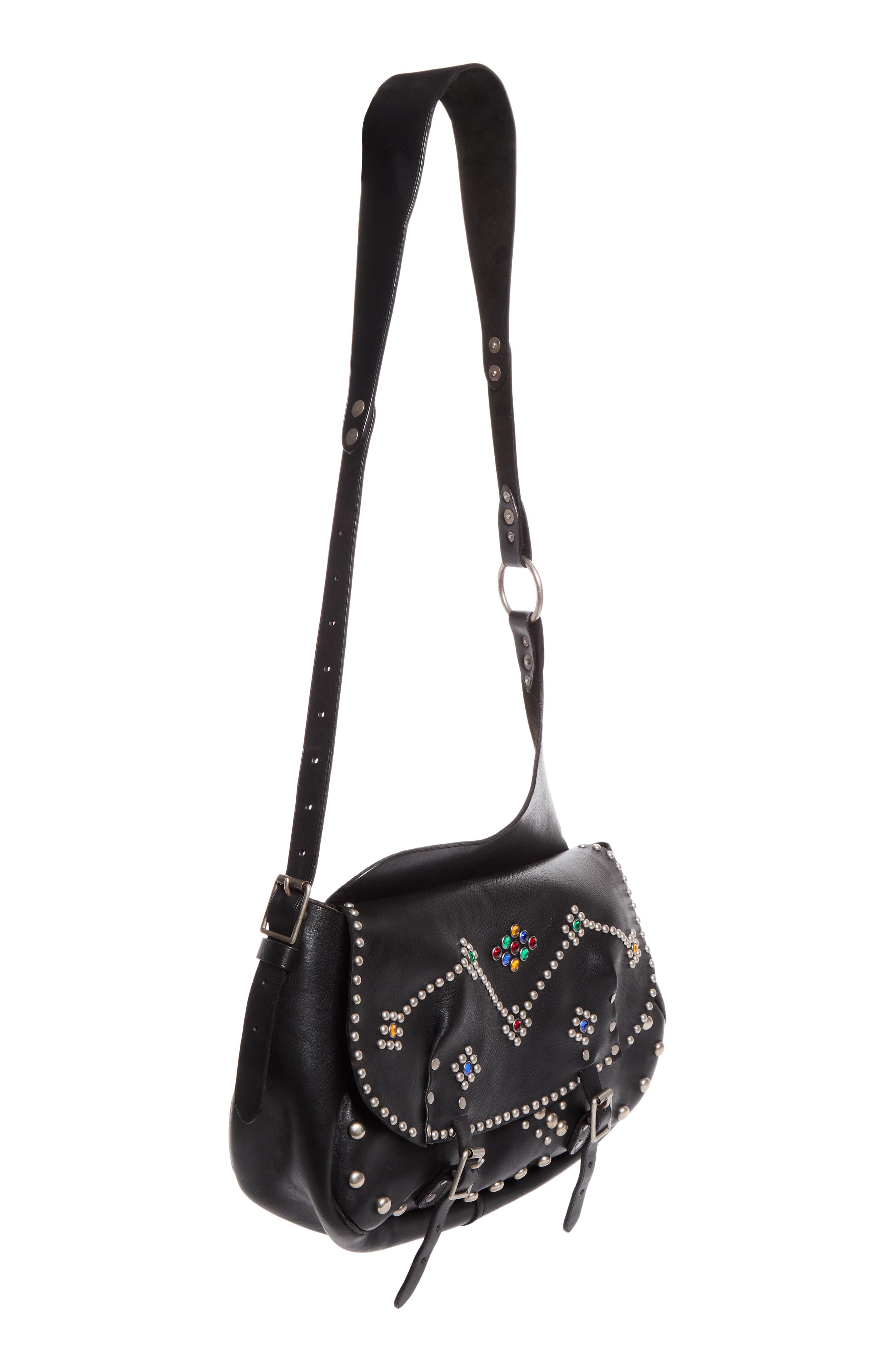 Tucker Studded Leather Messenger Bag, Alternate, color, BLACK/ RRL VINTAGE SILVER