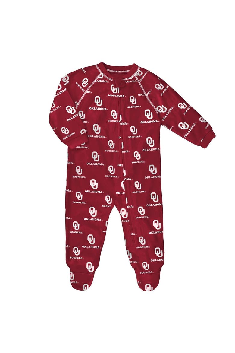 Newborn and Infant Outerstuff Crimson Oklahoma Sooners All-Over Print Raglan Full-Zip Coverall, Main, color, Crimson