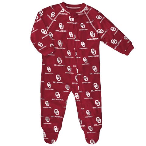 Newborn and Infant Outerstuff Crimson Oklahoma Sooners All-Over Print Raglan Full-Zip Coverall