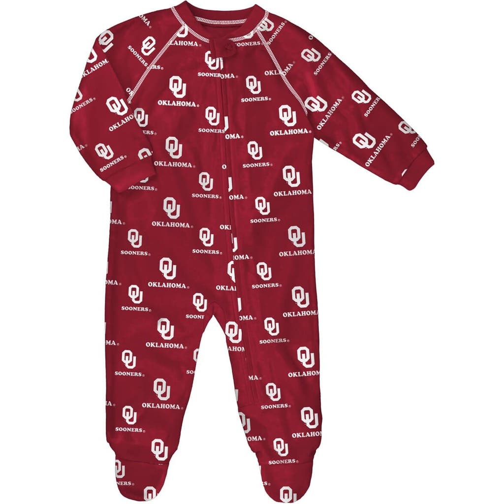 Outerstuff Kids' Newborn And Infant Crimson Oklahoma Sooners All-over Print Raglan Full-zip Coverall In Red