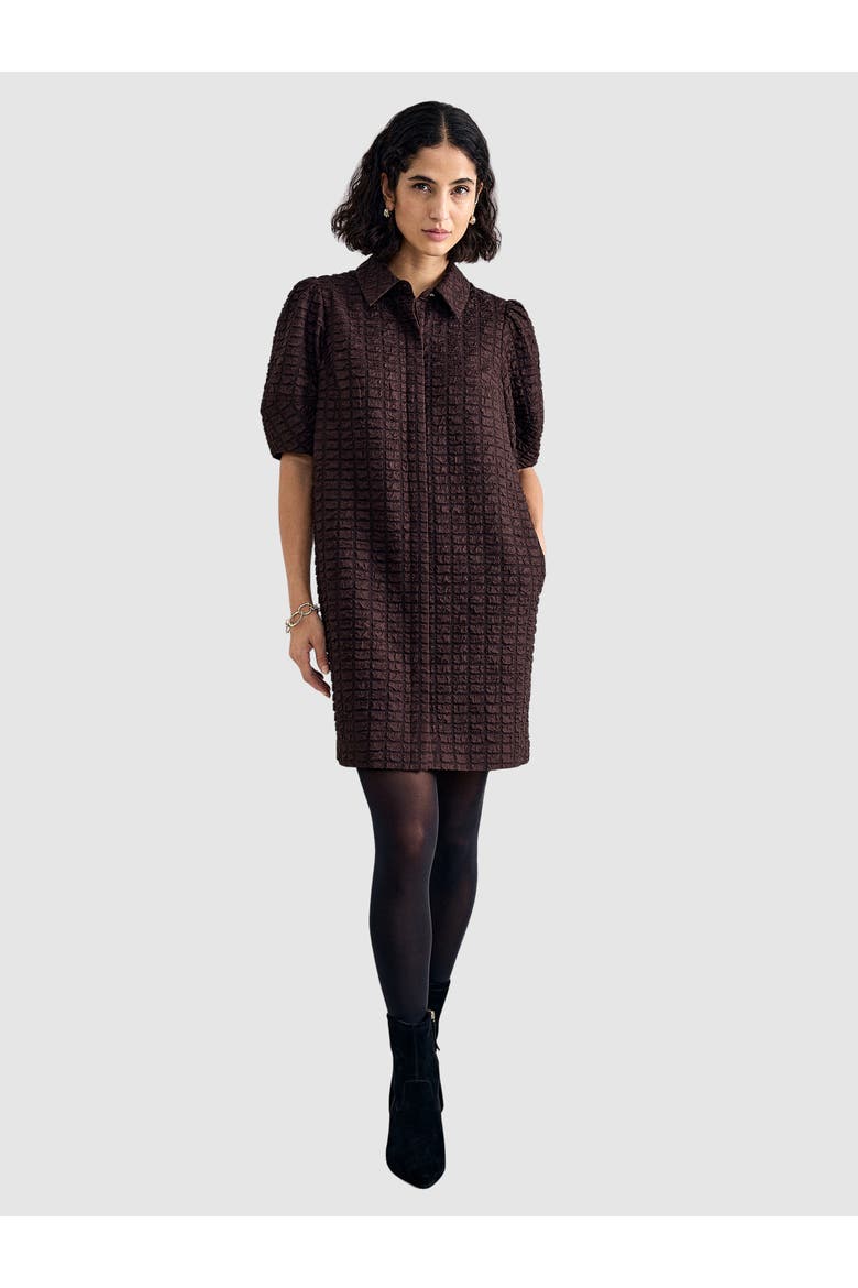 Yasmine Textured Mini Shirt Dress, Main, color, Brown