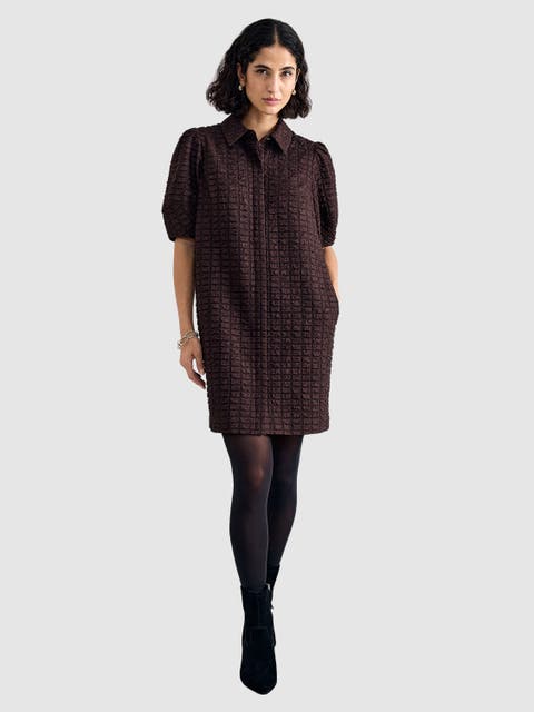 Yasmine Textured Mini Shirt Dress
