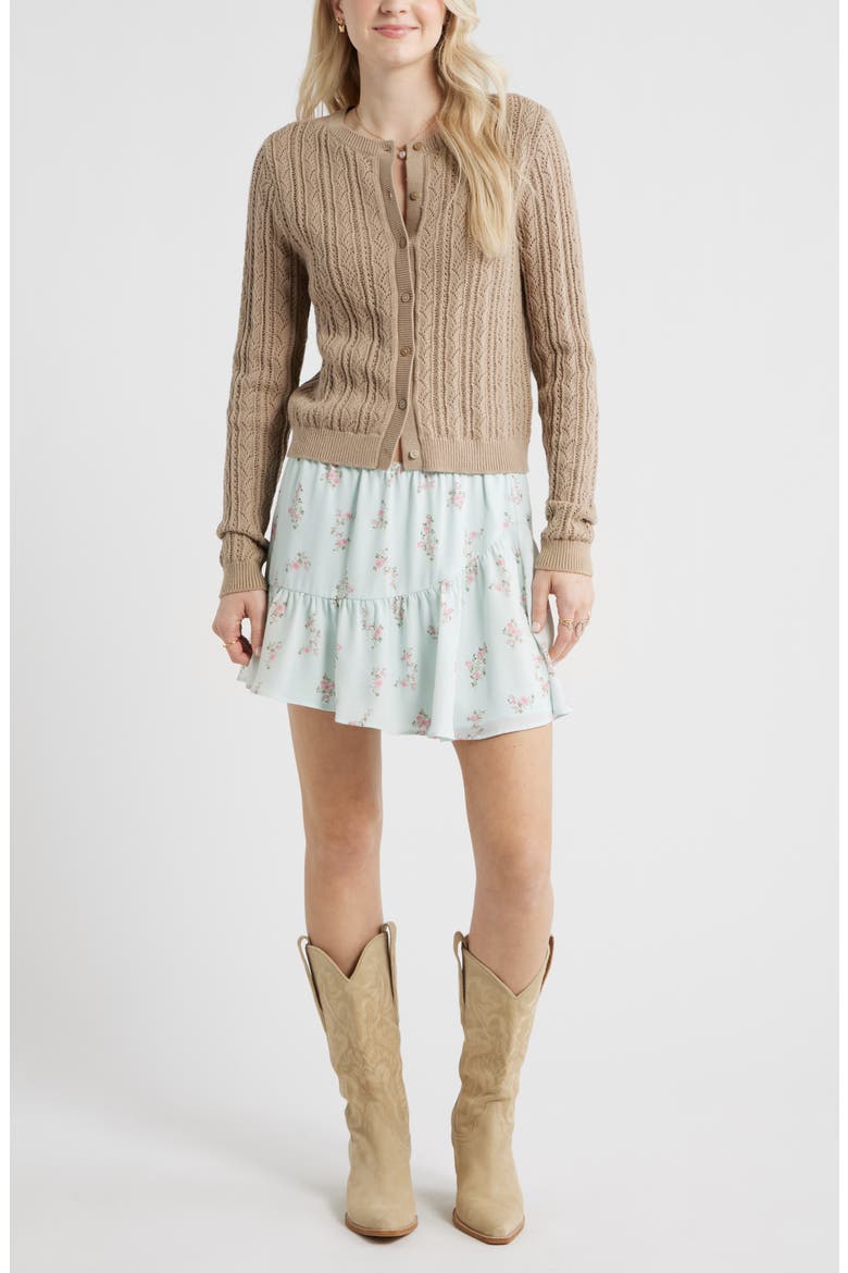 Pointelle Knit Cardigan, Alternate, color, TAN SAVANNAH