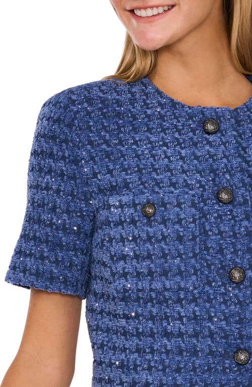 Shop Cece Crop Tweed Jacket In Ocean Blue