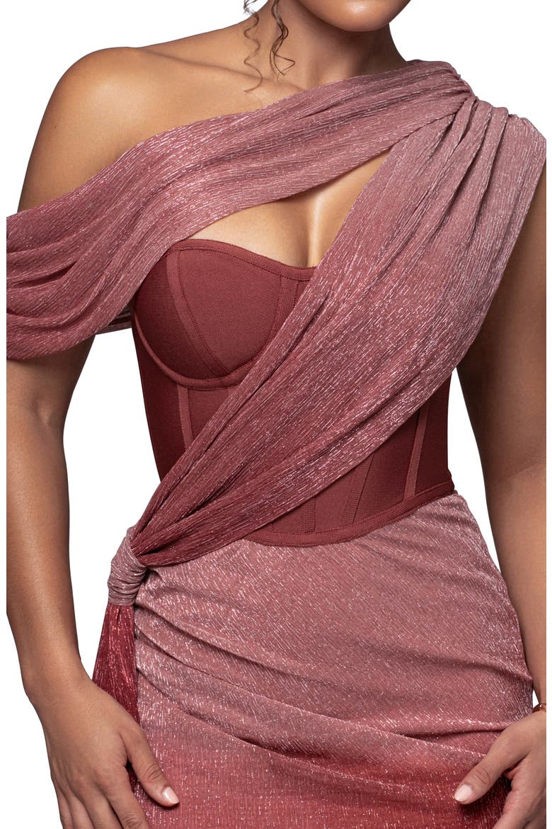 Celestina Metallic Drape Gown, Alternate, color, RED