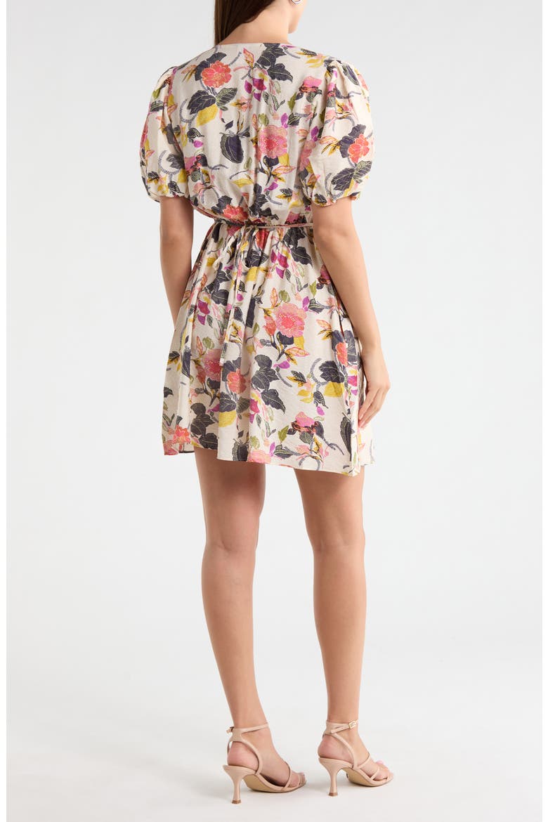 Puff Sleeve Fit & Flare Minidress, Alternate, color, IVORY- PINK JACOBEAN BLOOM