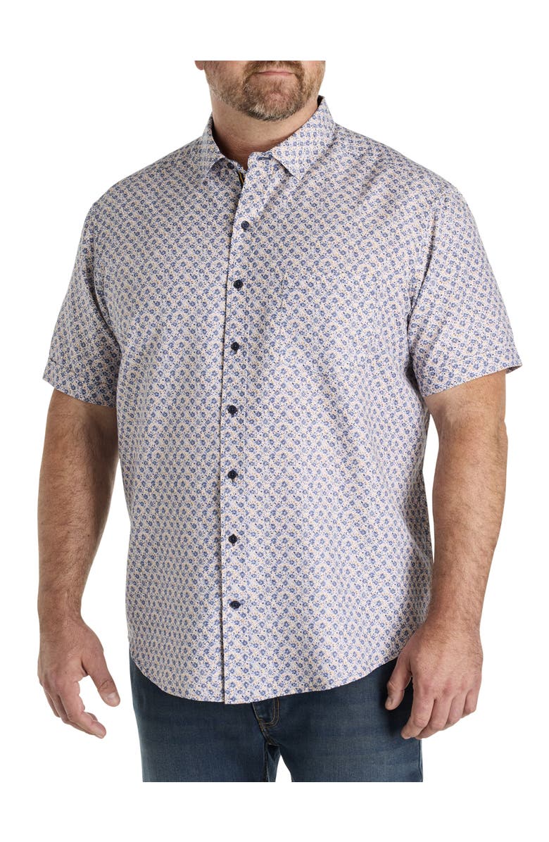 Synrgy by DXL Big & Tall Microfiber Floral Sport Shirt, Main, color, Orange Navy