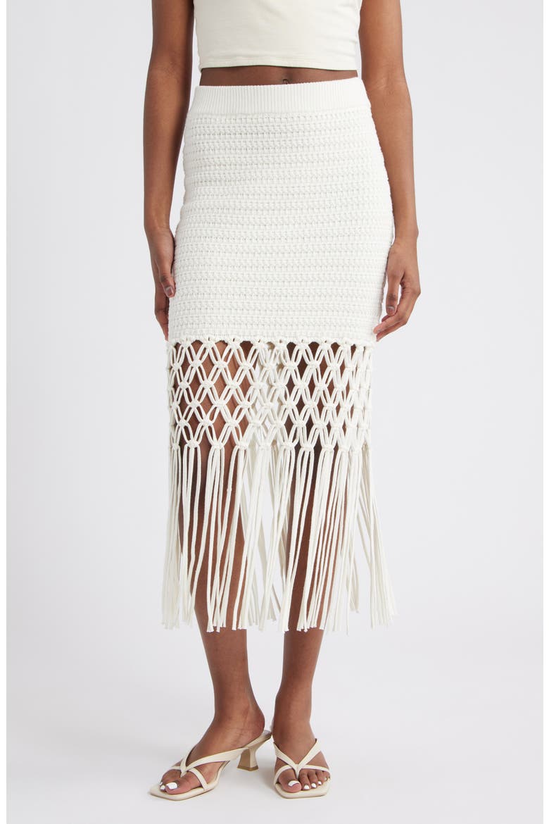 Sevilla Fringe Accent Knit Skirt, Main, color, WHITE