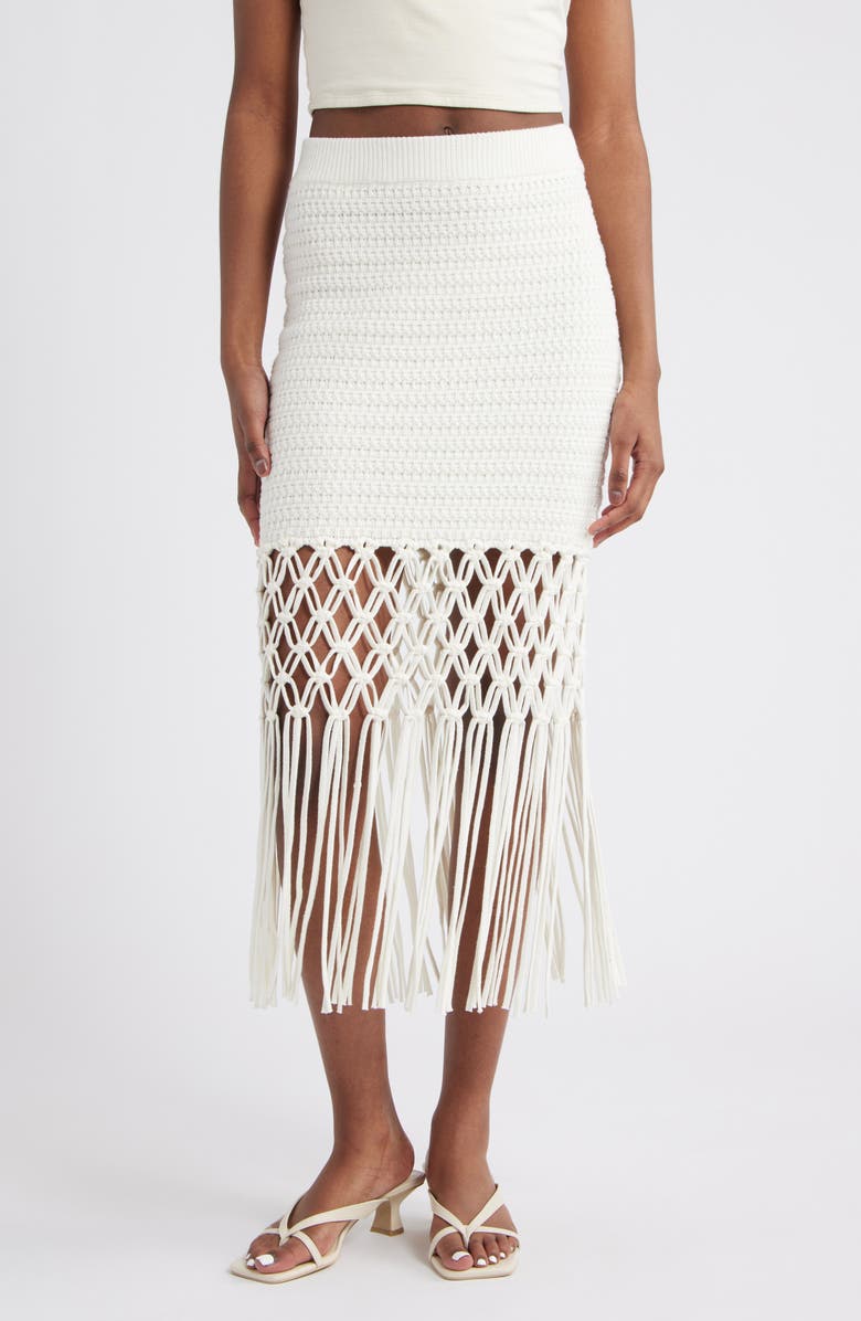 Rails Sevilla Fringe Accent Knit Skirt, Main, color, White