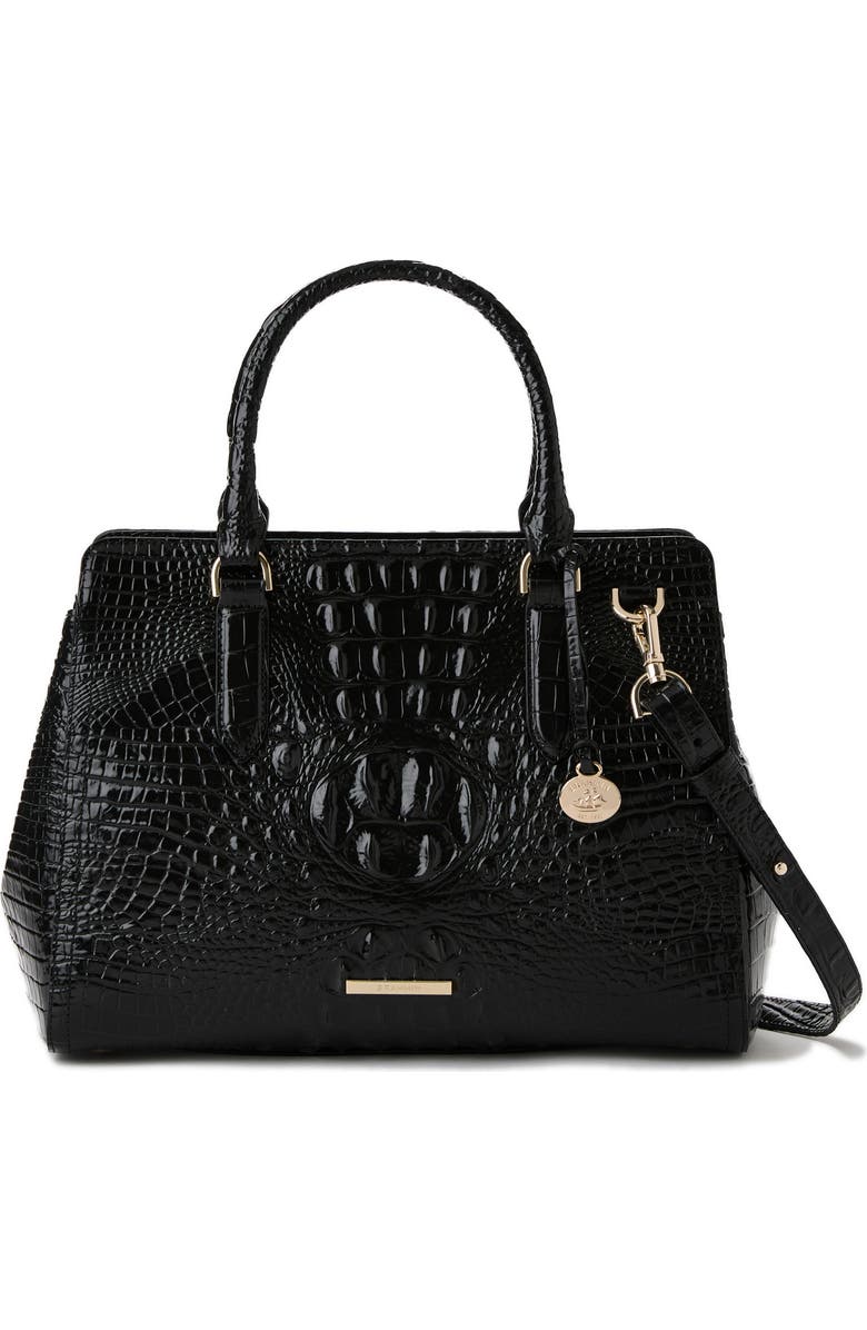 Brahmin Small Finley Croc Embossed Leather Satchel, Alternate, color, Black