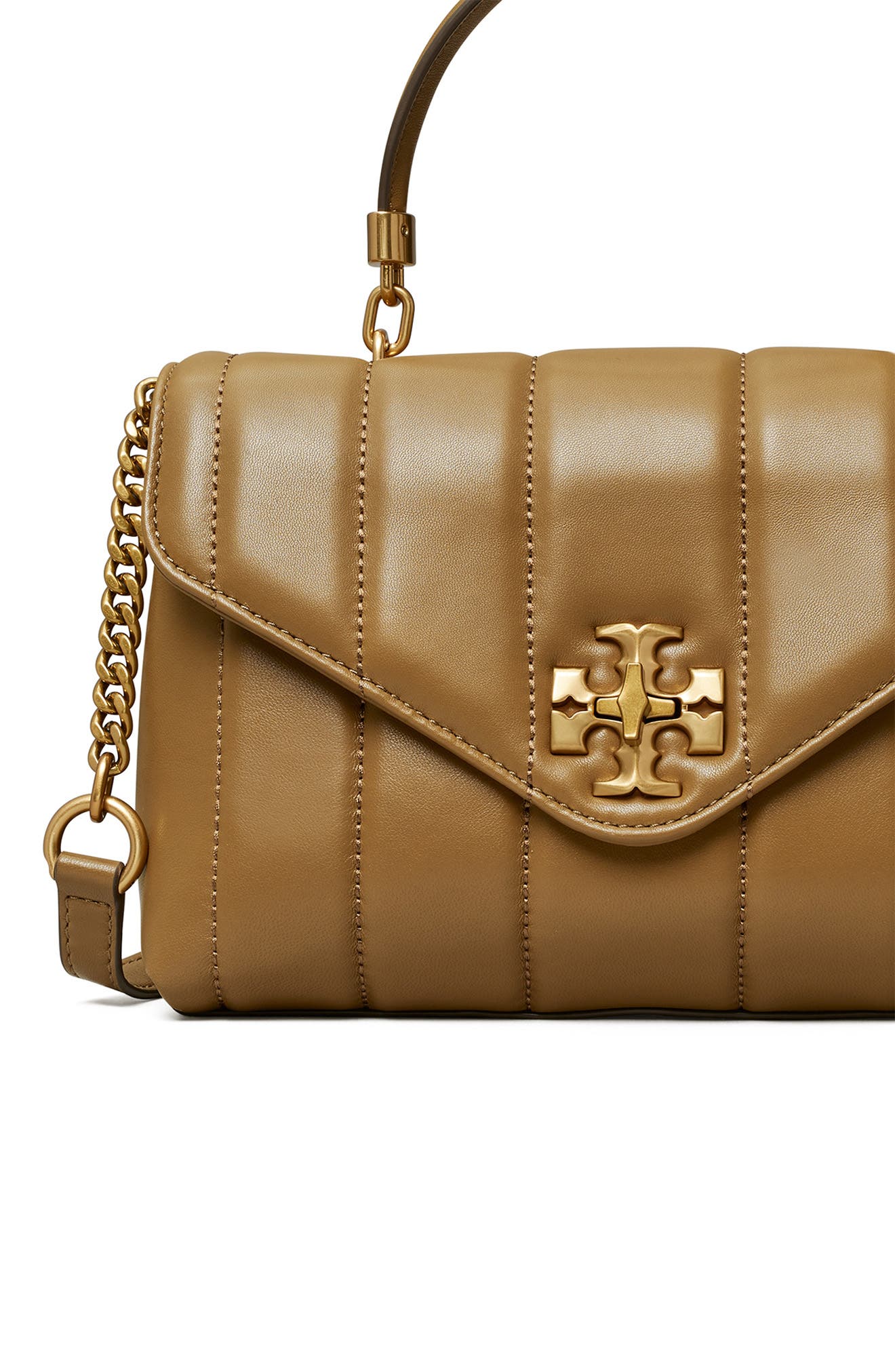 Kira Small Quilted Leather Satchel, Alternate, color, TOASTED SESAME / ROLLED GOLD