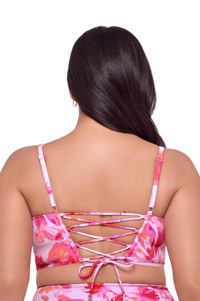 Supportive and Sculpting Square Neck Lace Back Midkini Swimsuit Top, Alternate, color, Pink Riviera Floral
