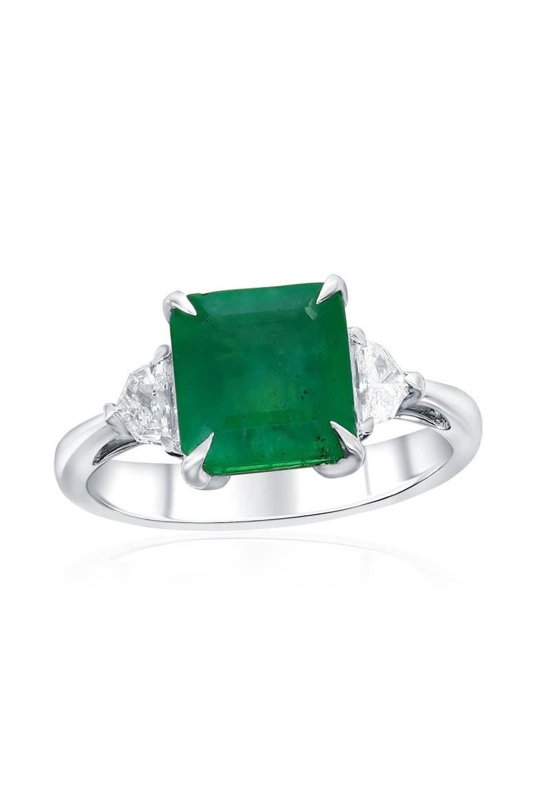 14K White Gold 3.10ct Emerald & 0.20cttw Diamond Ring, Main, color, Green