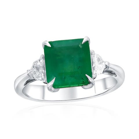 14K White Gold 3.10ct Emerald & 0.20cttw Diamond Ring