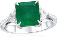SOUZANA by Suzy Levian 14K White Gold 3.10ct Emerald & 0.20cttw Diamond Ring