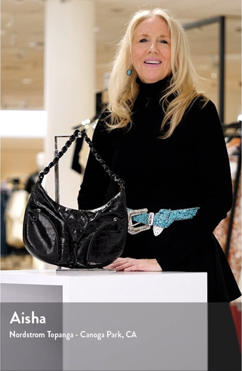 Julian Croissant Croc Embossed Leather Shoulder Bag, sales video thumbnail