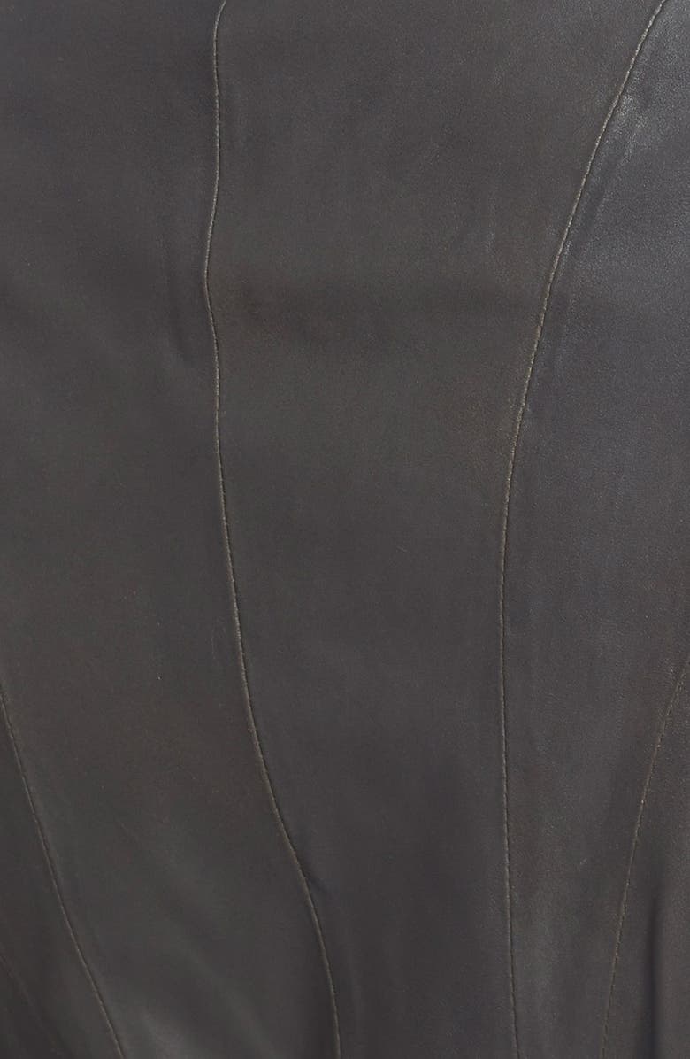 Elie Tahari 'Isabelle' Asymmetrical Knit Trim Leather Wrap Jacket, Alternate, color, 