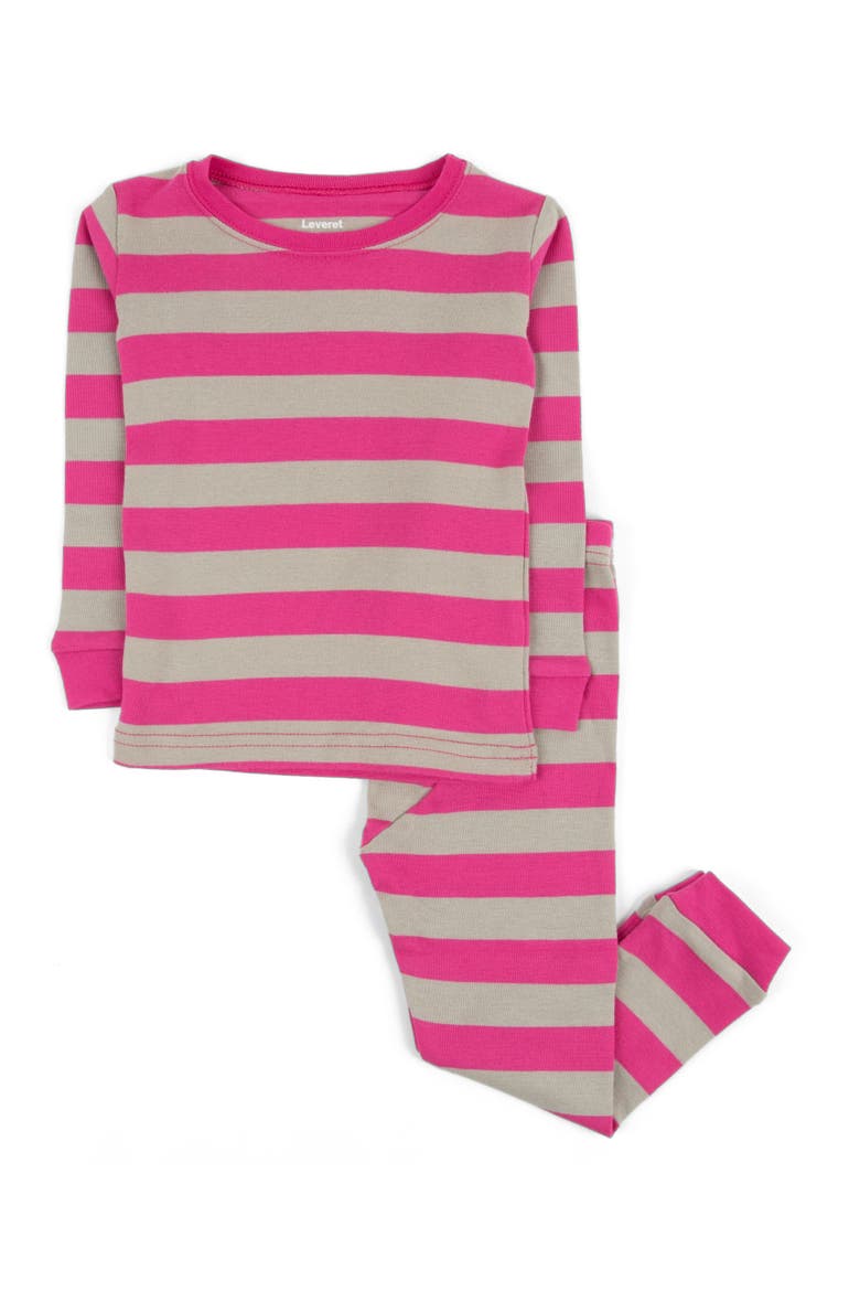 Kids Two-Piece Striped Cotton Matching Family Pajamas, Alternate, color, Berry & Chime