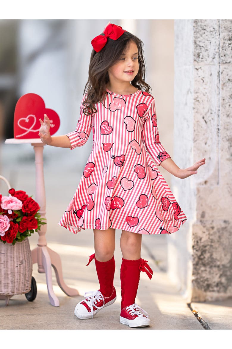 Girls SmileyWorld Love Stamped Skater Dress, Alternate, color, Red