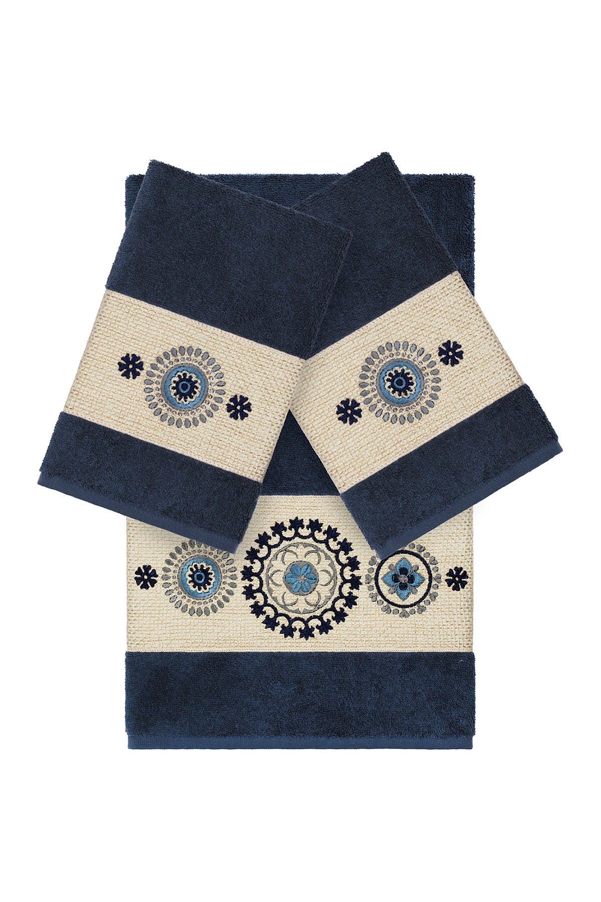 Linum Home Textiles Isabell 3-Piece Embellished Towel - Midnight Blue