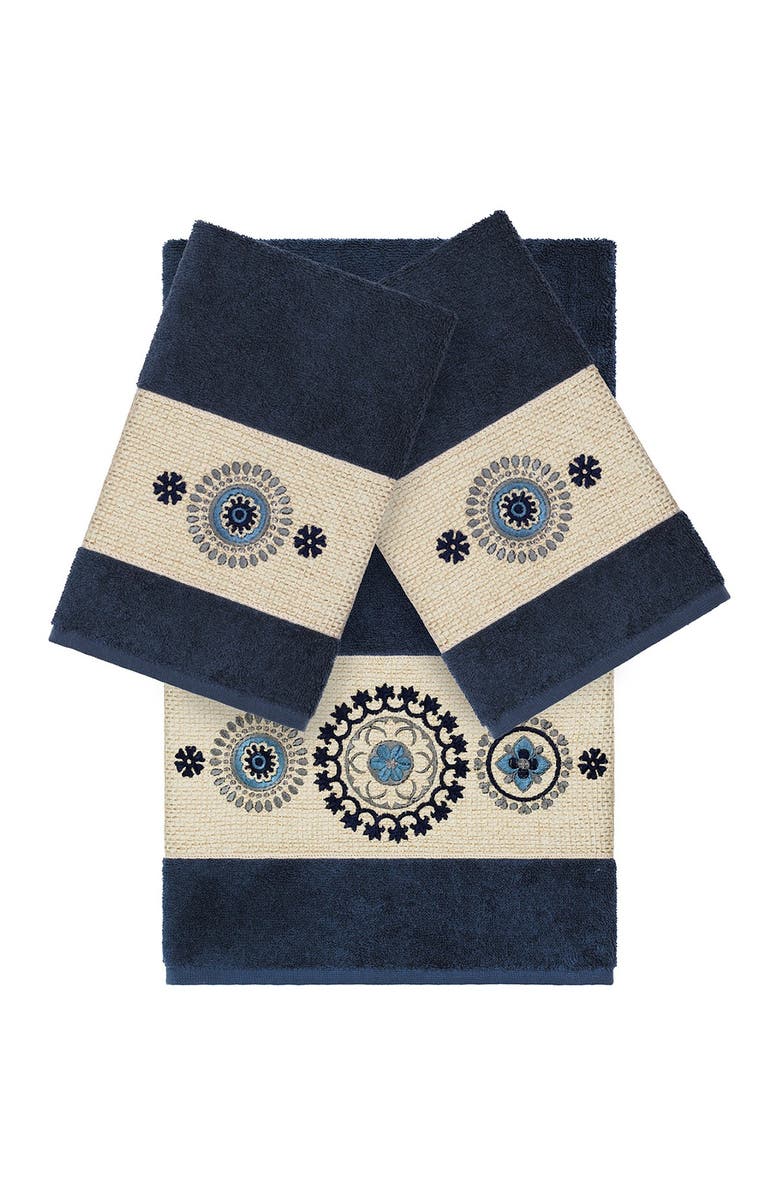 Linum Home Textiles Isabell 3-Piece Embellished Towel - Midnight Blue, Main, color, Midnight Blue