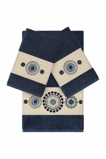 Linum Home Textiles Isabell 3-Piece Embellished Towel - Midnight Blue