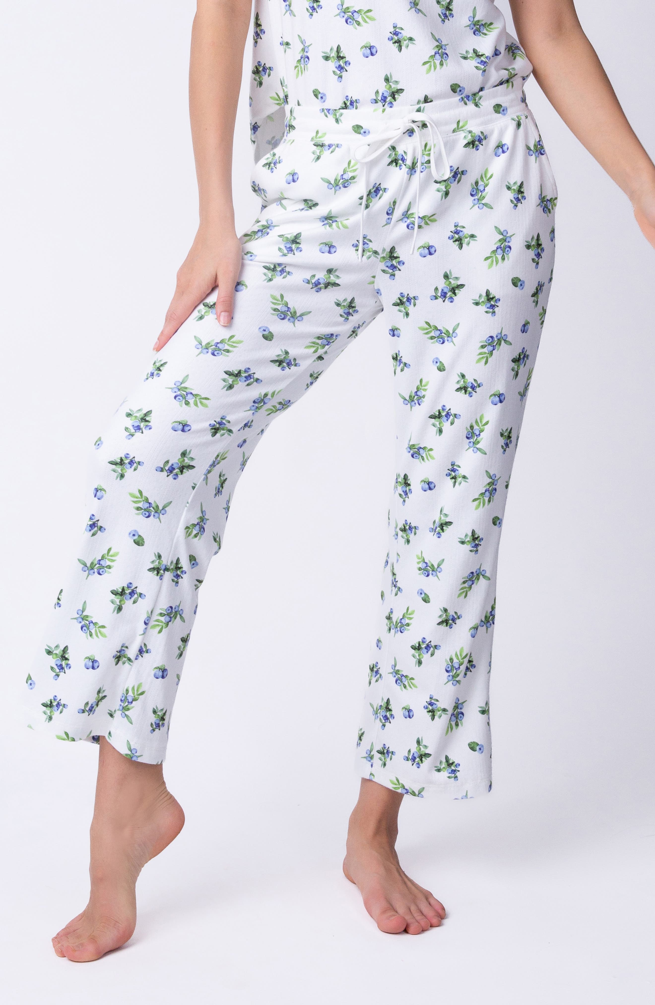 PJ Salvage Blueberry Print Pointelle Crop Pajama Pants