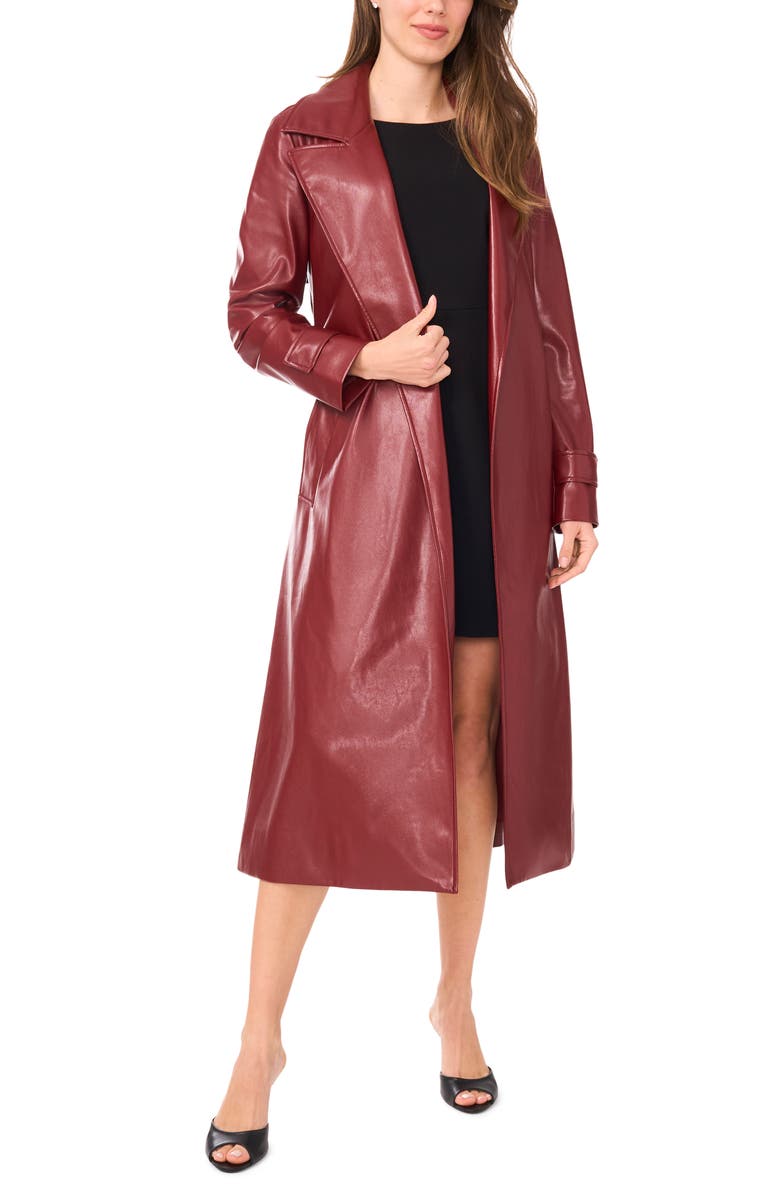 Halogen<sup>®</sup> Drapey Faux Leather Belted Trench Coat, Alternate, color, Deep Henna